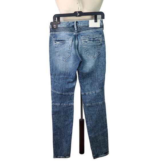 True Religion Faded Blue Jeans Rocco Moto Relaxed Skinny Paneled NEW 28 - Picture 2 of 4